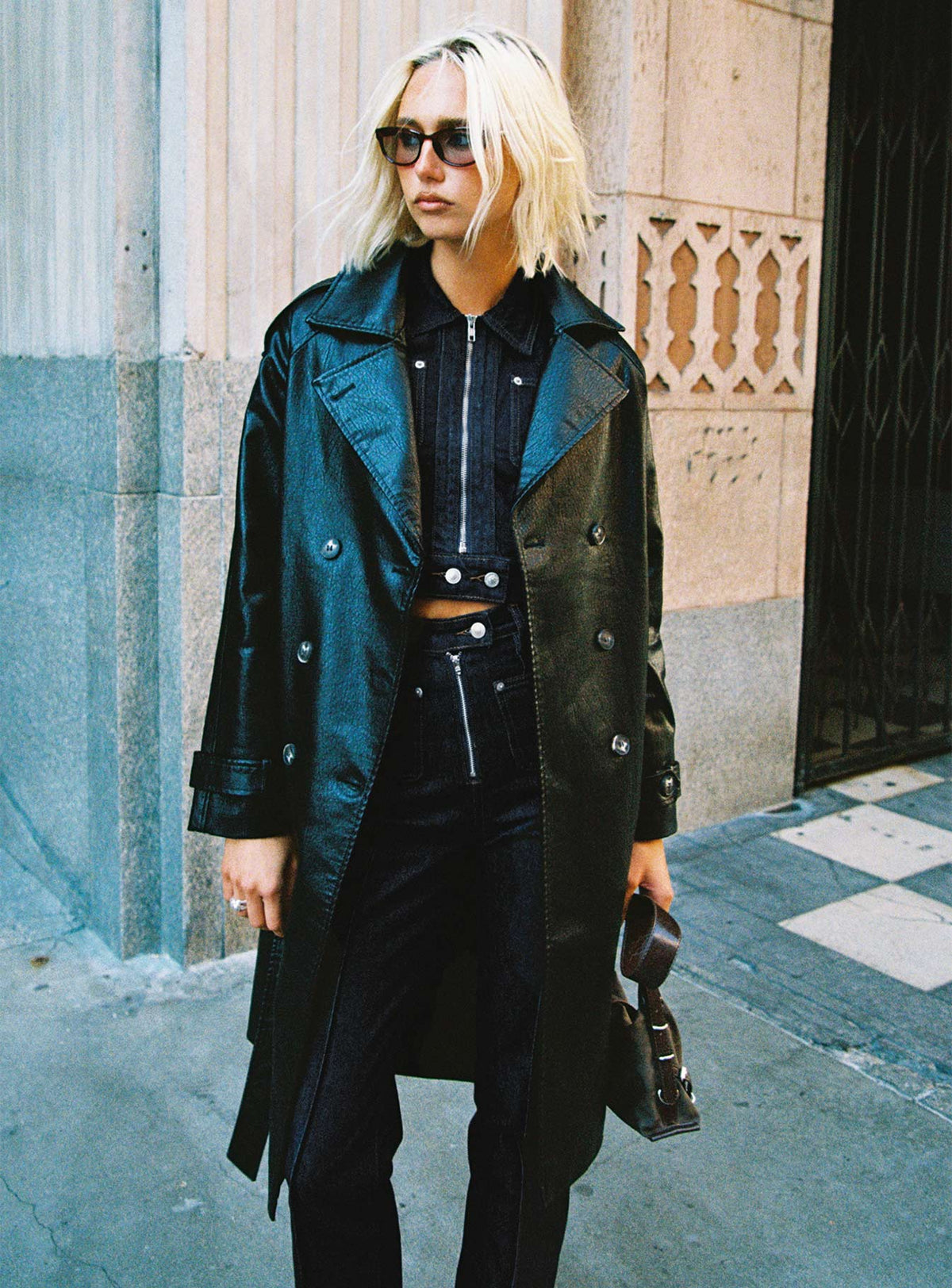 Think Later Faux Leather Trench Coat Black