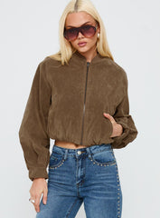Mastery Faux Suede Bomber Jacket Brown