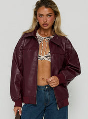 Goldsmith Faux Leather Bomber Jacket Burgundy