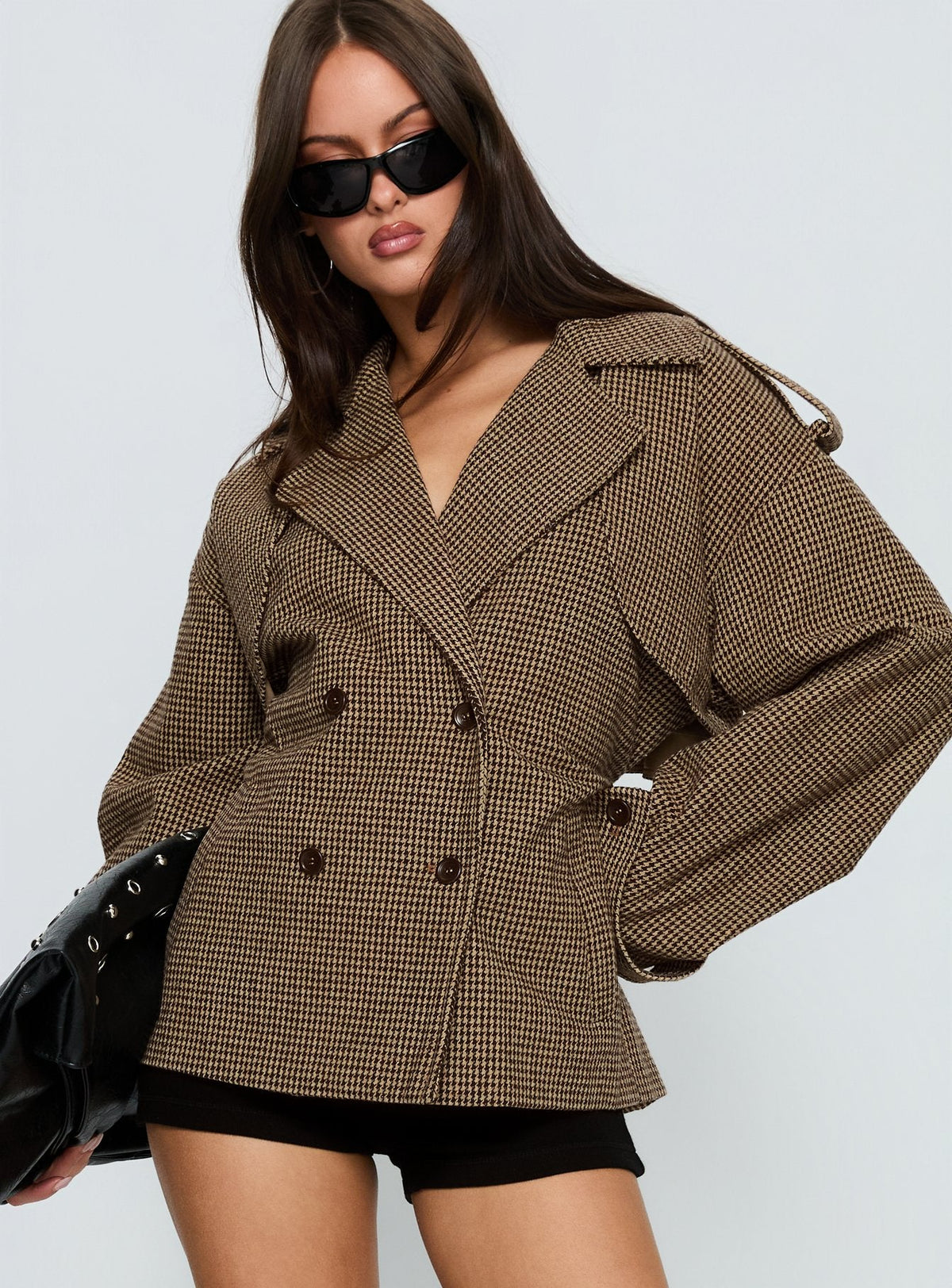 Brieanna Cropped Trench Coat Brown Check
