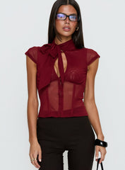 Anistasia Mesh Keyhole Corset Top Burgundy