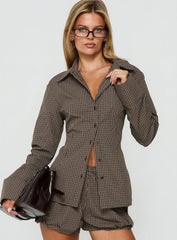 Amorah Cinched Longline Shirt Brown Check