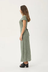AFENDS Womens Elodie - Seersucker Midi Dress - Base Deep Green Check