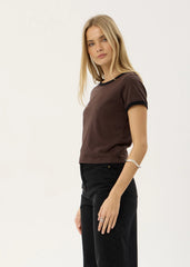 AFENDS Womens Carmen - Baby Ringer Tee - Coffee / Black