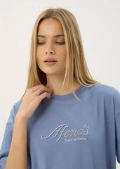 AFENDS Mens Horoscope - Boxy Tee - Washed Slate Blue