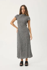 AFENDS Womens Elodie - Seersucker Midi Dress - Asta Steel Check