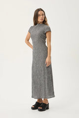 AFENDS Womens Elodie - Seersucker Midi Dress - Asta Steel Check