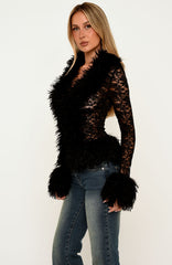 Street Poetry Lace Long Sleeve Top Black