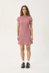 AFENDS Womens Elodie - Seersucker Mini Dress - Base Burgundy Check