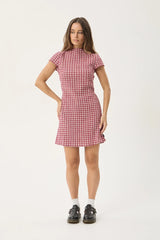 AFENDS Womens Elodie - Seersucker Mini Dress - Base Burgundy Check