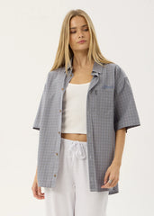 AFENDS Mens Proposal - Short Sleeve Shirt - Slate Blue Check