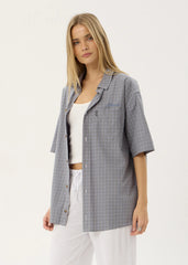 AFENDS Mens Proposal - Short Sleeve Shirt - Slate Blue Check