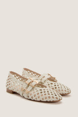 White Woven Buckle Nina Flats