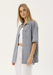 AFENDS Mens Independent - Short Sleeve Shirt - Navy Check
