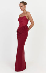 Contrast Corset Bodice Draped Dress in Wine