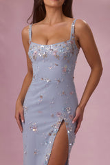 Embellished Corset Maxi Dress in Sky Blue