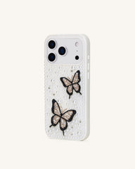 Butterfly Pearl Embellished Phone Case - White