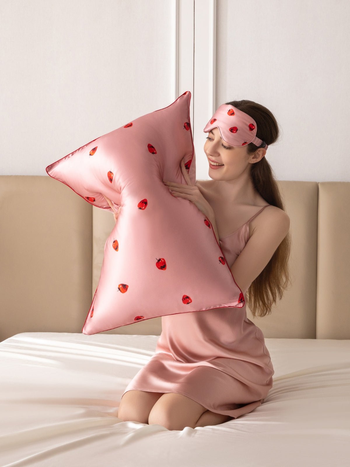 Strawberry Soft Silk Pillowcase & Eye Mask Set