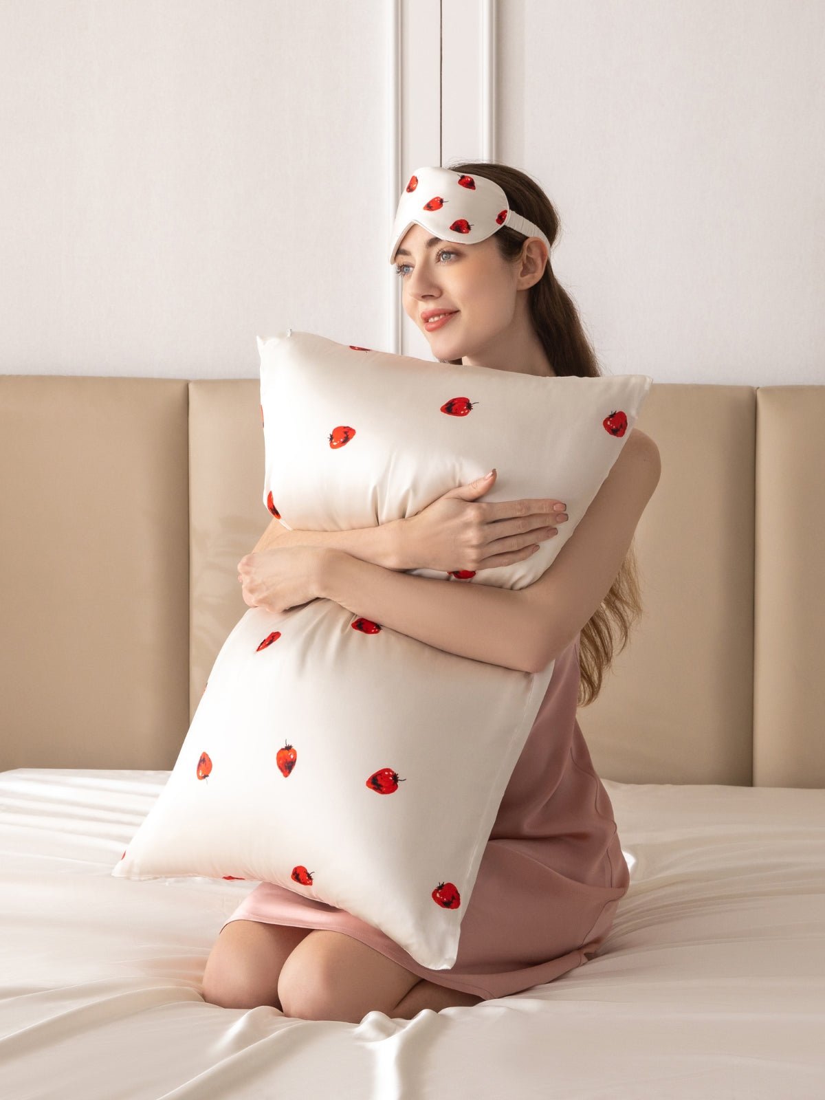 Strawberry Soft Silk Pillowcase & Eye Mask Set