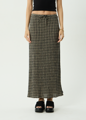 AFENDS Womens Frida -  Seersucker Maxi Skirt - Tan / Olive Check