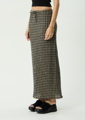 AFENDS Womens Frida -  Seersucker Maxi Skirt - Tan / Olive Check