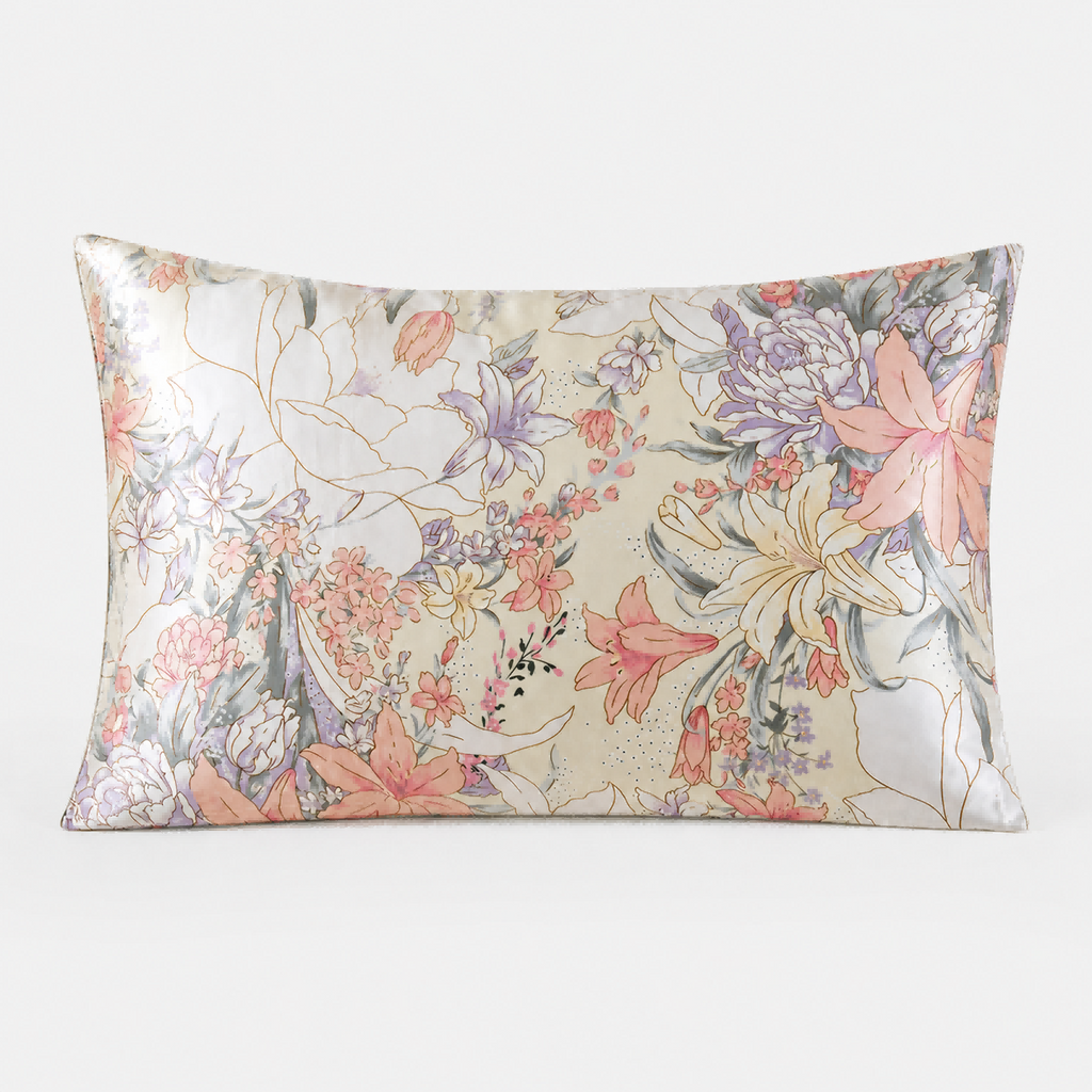 Floral Silk Pillowcase with Blossom Pattern & Hidden Zipper