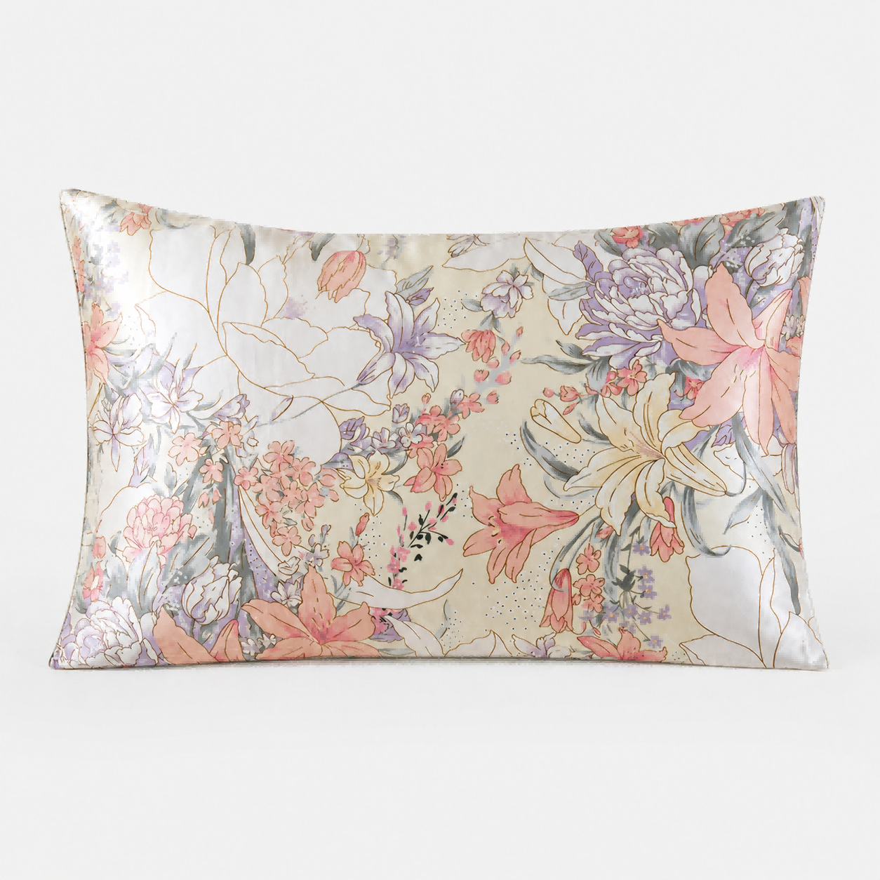 Floral Silk Pillowcase with Blossom Pattern & Hidden Zipper
