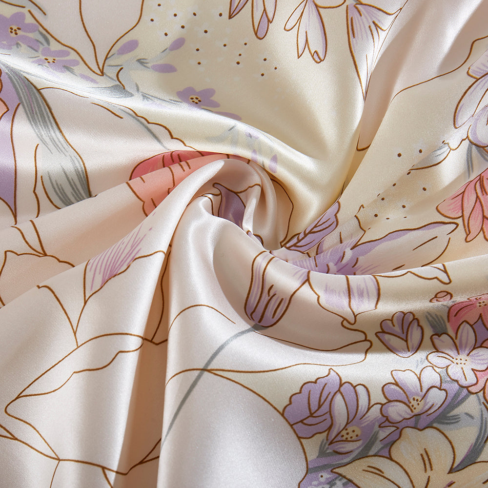 Floral Silk Pillowcase with Blossom Pattern & Hidden Zipper
