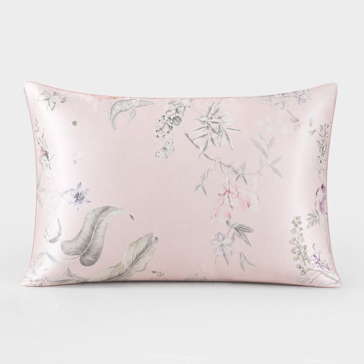 Floral Silk Pillowcase with Blossom Pattern & Hidden Zipper