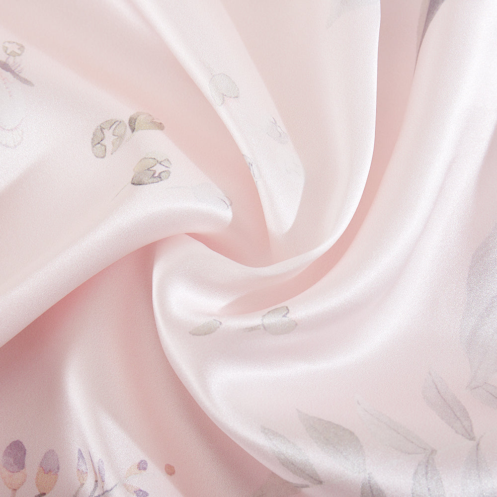 Floral Silk Pillowcase with Blossom Pattern & Hidden Zipper