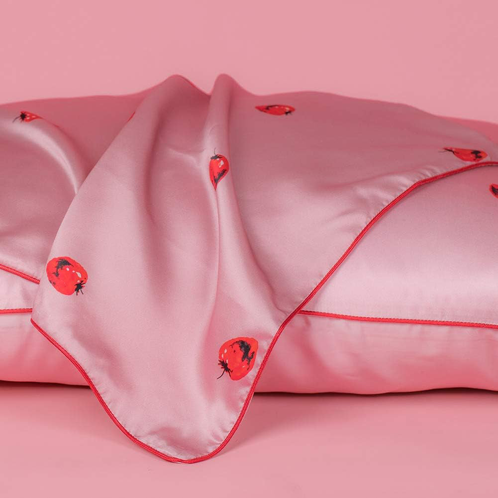 Strawberry Soft Silk Pillowcase & Eye Mask Set