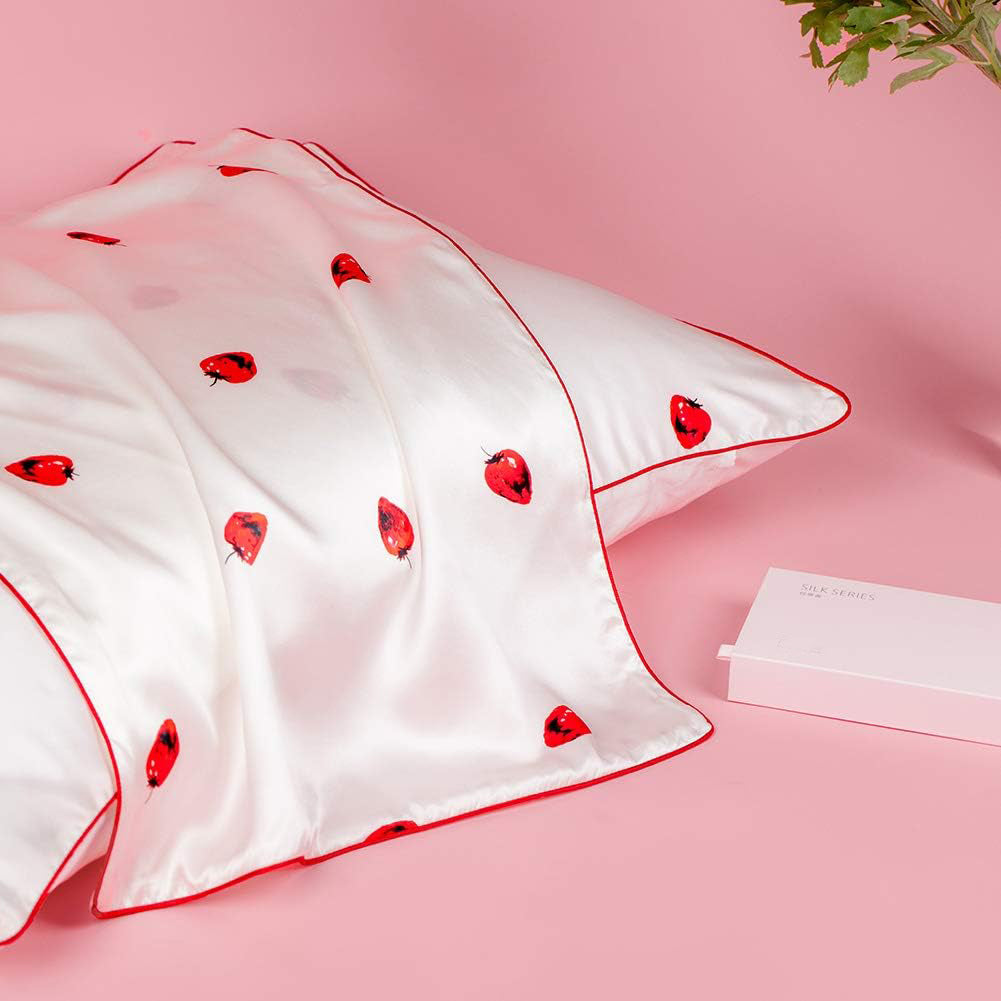 Strawberry Soft Silk Pillowcase & Eye Mask Set