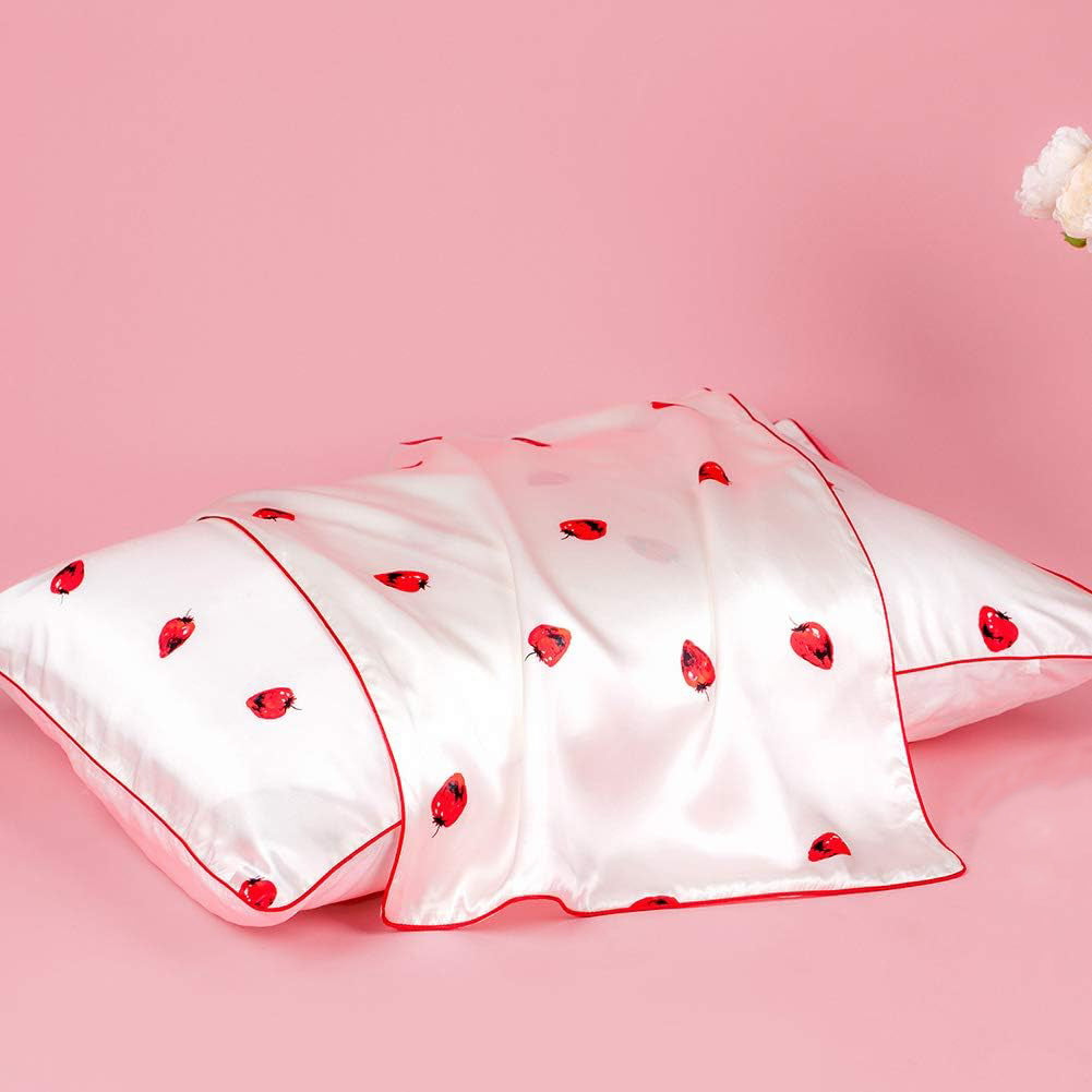 Strawberry Soft Silk Pillowcase & Eye Mask Set