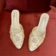 Embroidered Pointed-Toe Bridal Mules – Chandelier