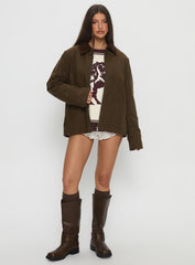 Livya Contrast Collar Utility Jacket Khaki