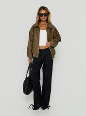 Goldsmith Faux Leather Bomber Jacket Washed Brown