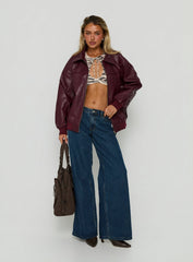 Goldsmith Faux Leather Bomber Jacket Burgundy