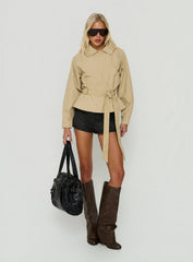 Ranique Tie Waist Cropped Trench Coat Beige