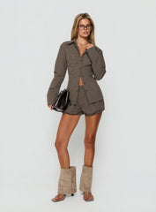 Amorah Cinched Longline Shirt Brown Check