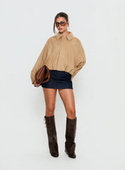 Enlightened Faux Suede Bomber Jacket Beige