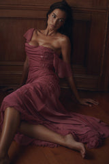 Arabella Rose Pink Satin Embellished Maxi Gown - Limited Edition