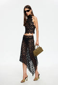LIONESS Black Midi Skirt - Women's High Waisted Fitted Midi Skirt