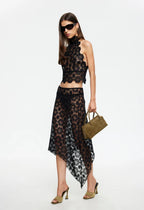LIONESS Black Midi Skirt - Women's High Waisted Fitted Midi Skirt