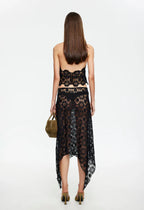 LIONESS Black Lace Halter Top - Sheer Backless Going Out Top
