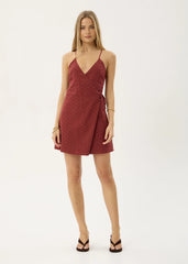 AFENDS Womens Margot - Wrap Mini Dress - Ruby Anglaise