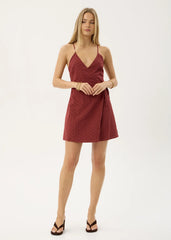AFENDS Womens Margot - Wrap Mini Dress - Ruby Anglaise