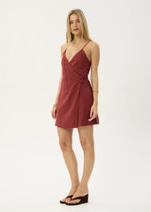 AFENDS Womens Margot - Wrap Mini Dress - Ruby Anglaise