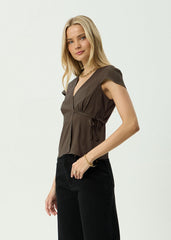 AFENDS Womens Loula - Wrap Top - Coffee