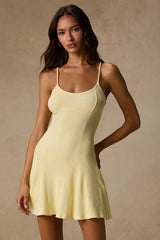 Simply Pretty Washed Yellow Ribbed Pleated Sleeveless Mini Dress