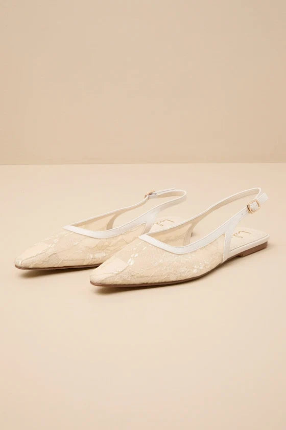 Cepheus Cream Mesh Embroidered Slingback Flats